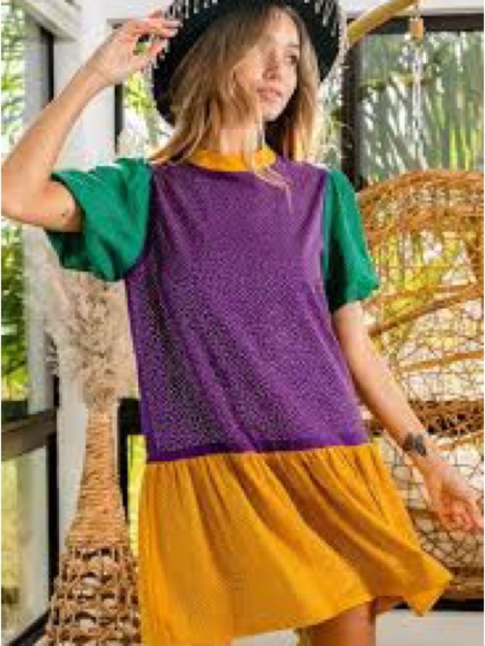 BiBi Mardi Gras Rhinestone Dress Purple Green Gold XL